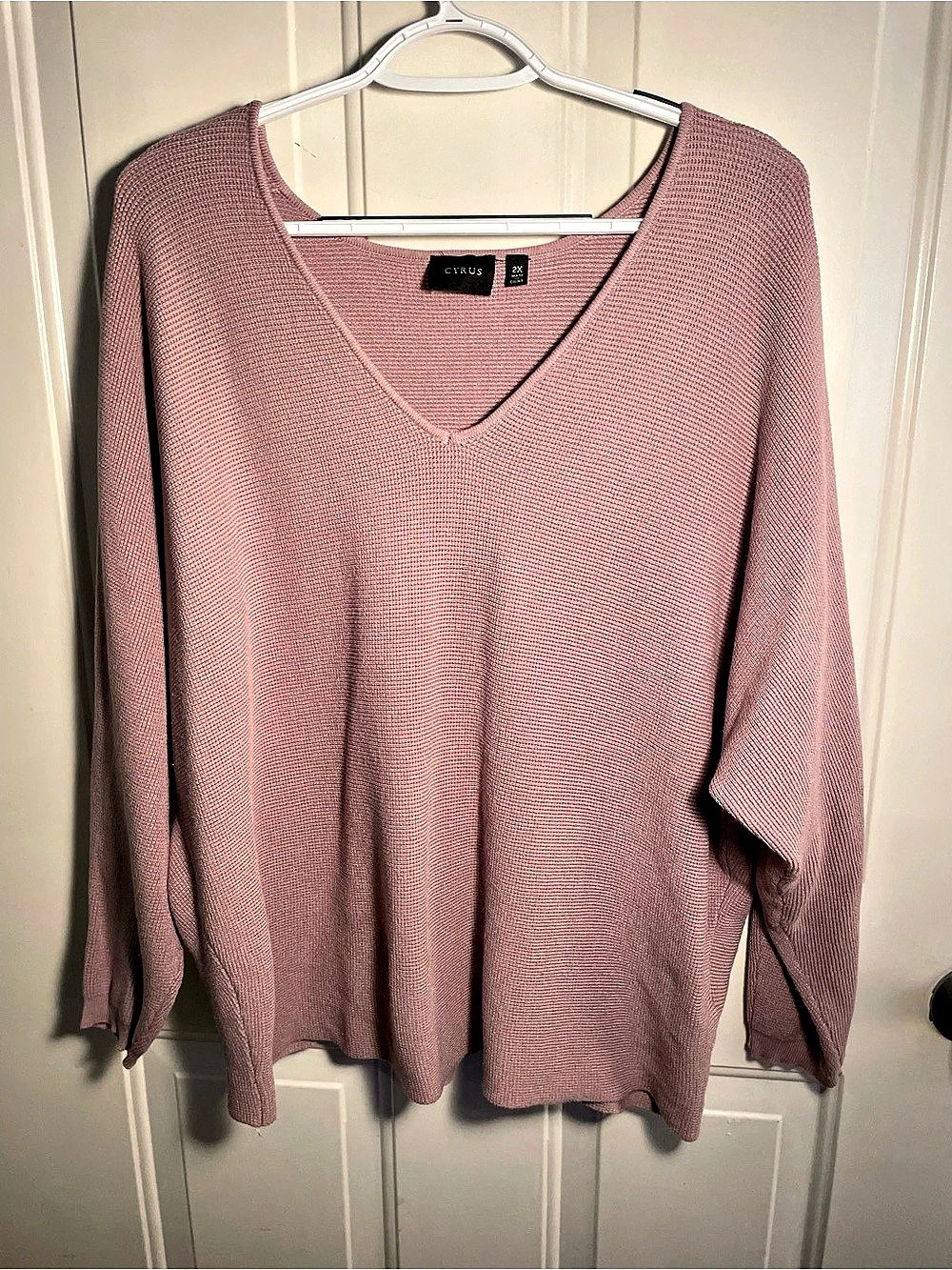 CYRUS Dusty Rose Waffle Knit V-Neck Dolman Sweater Plus Size 2X